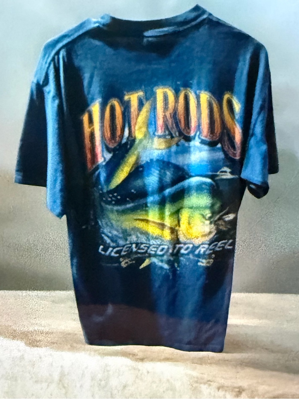 Vintage World Wide Sportsman "Hot Rods" 
Fishing Graphic T-Shirt - Blue Size M